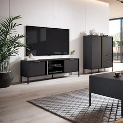 Lars Small Wooden TV Stand in Anthracite and Gold - 153cm