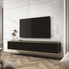 Oro Floating TV Cabinet in Black - 175cm