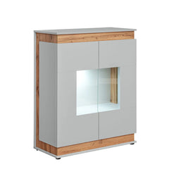 Berlin Wooden 2 Doors Display Cabinet in Oak and Matt Grey